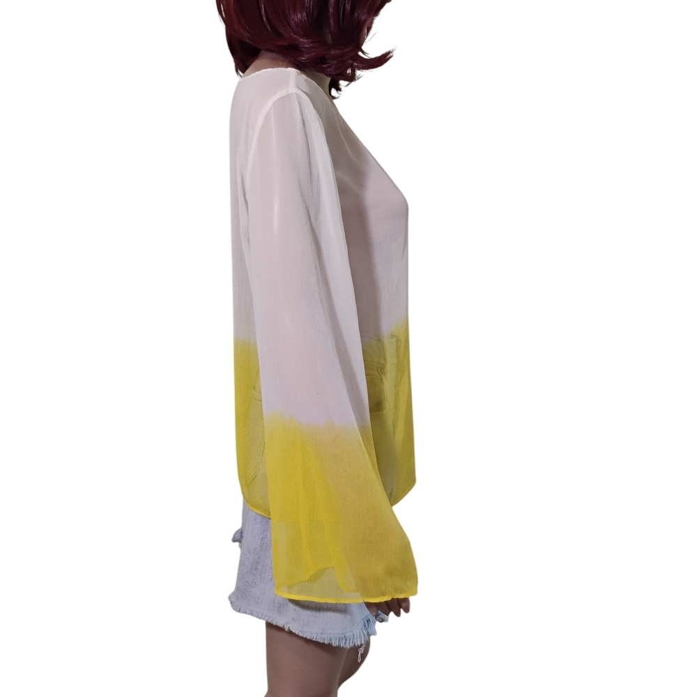 Gianni Bini Yellow and White Semi-sheer Oversized Top - Picture 7 of 8
